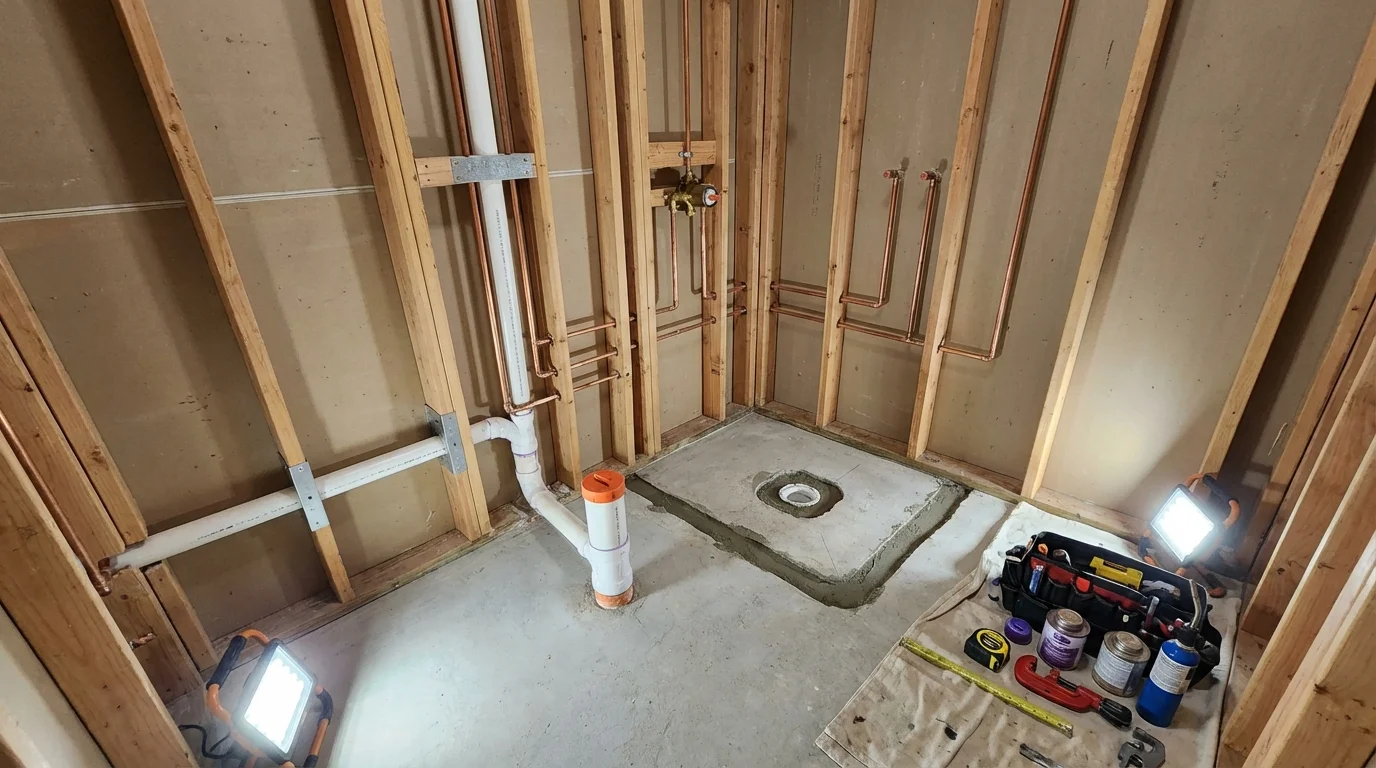 Bathroom rough-in plumbing during remodel by Johns Plumbing LLC in Glenwood Springs