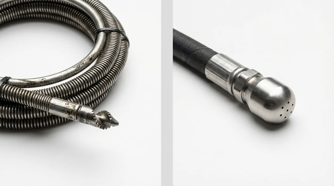Drain snake cable and hydro jetting nozzle used for drain cleaning in Glenwood Springs, CO